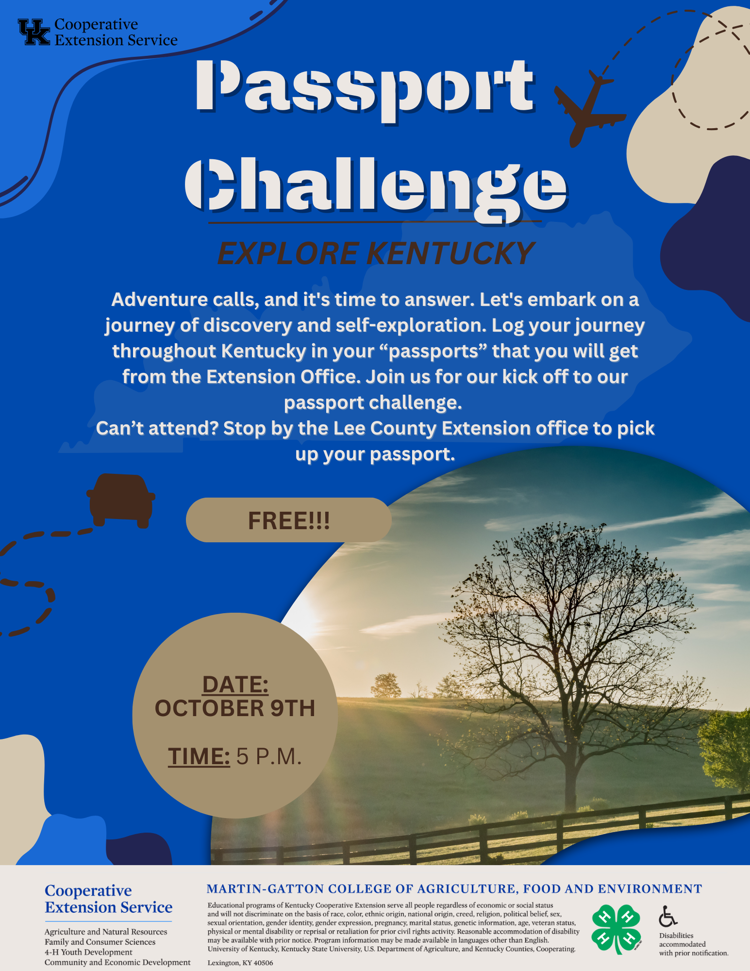 Let's embark on a journey of discovery and self-exploration. Log your journey throughout Kentucky in your "passports" that you will get from the Extension Service.