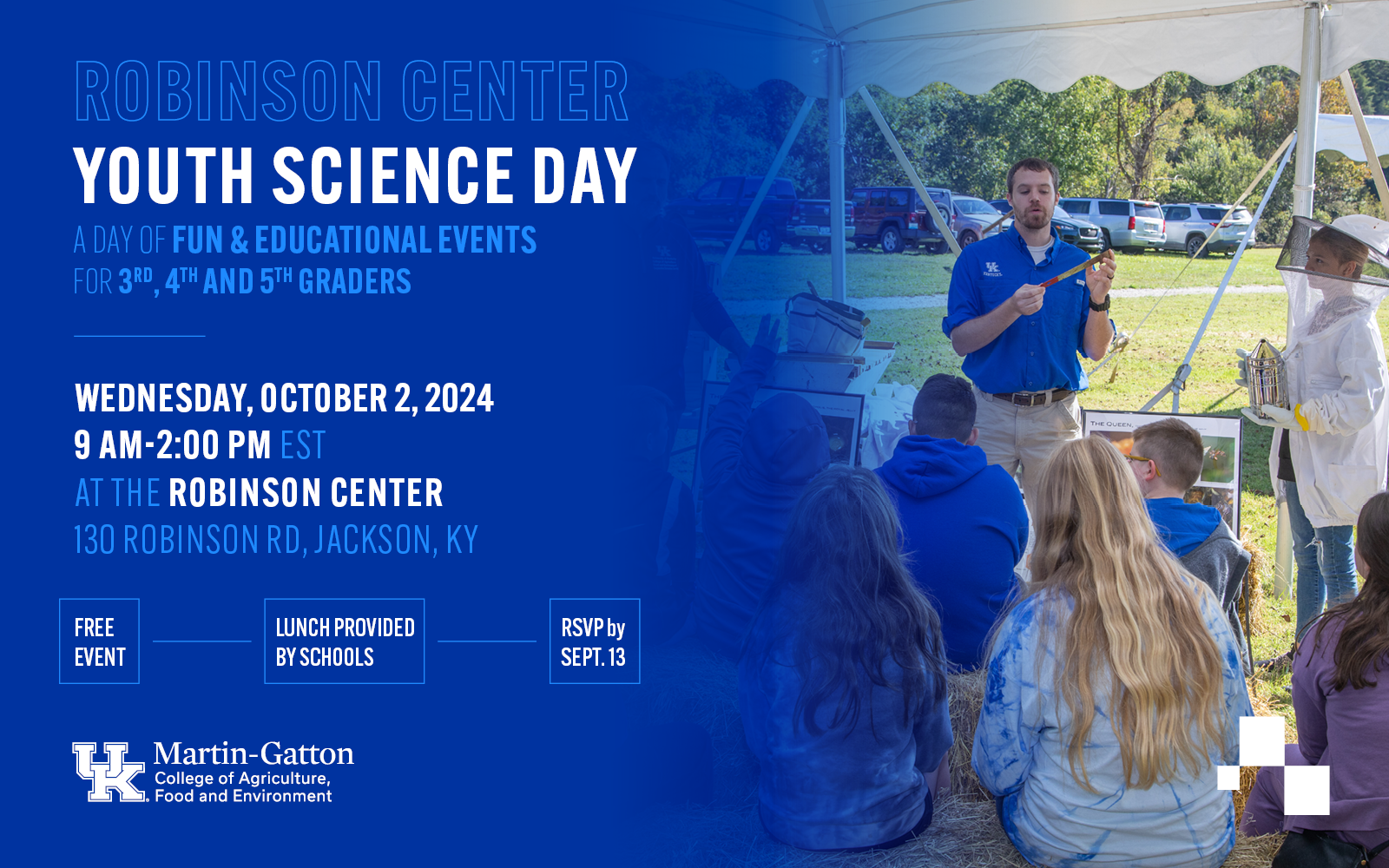 Robinson Center Youth Science Day, a day of fun and educational events for 3rd, 4th and 5th graders.