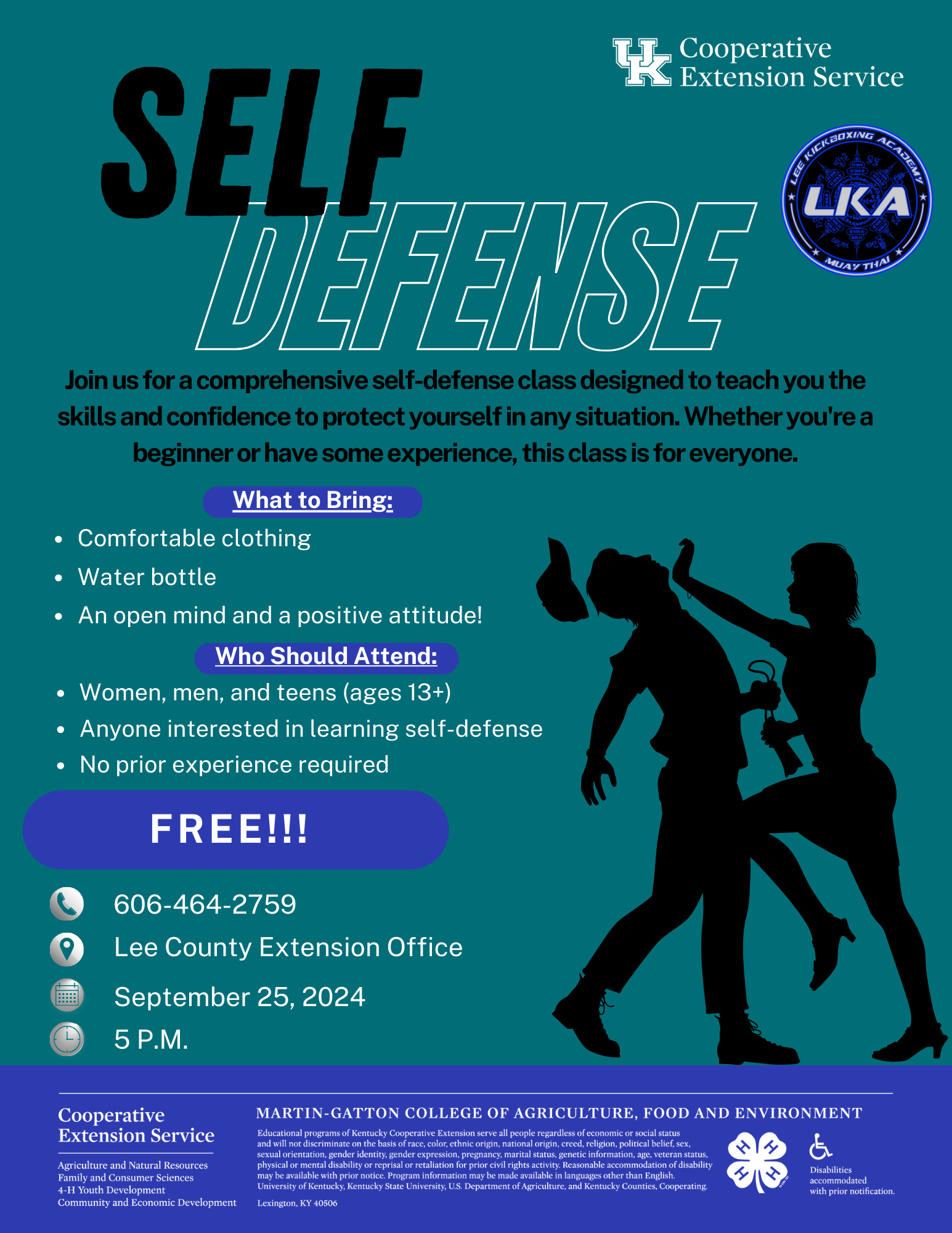 Join us for a comprehensive self-defense class designed to teach you the skills and confidence to protect yourself in any situation.  This program is geared for beginners or for those that have some experience.