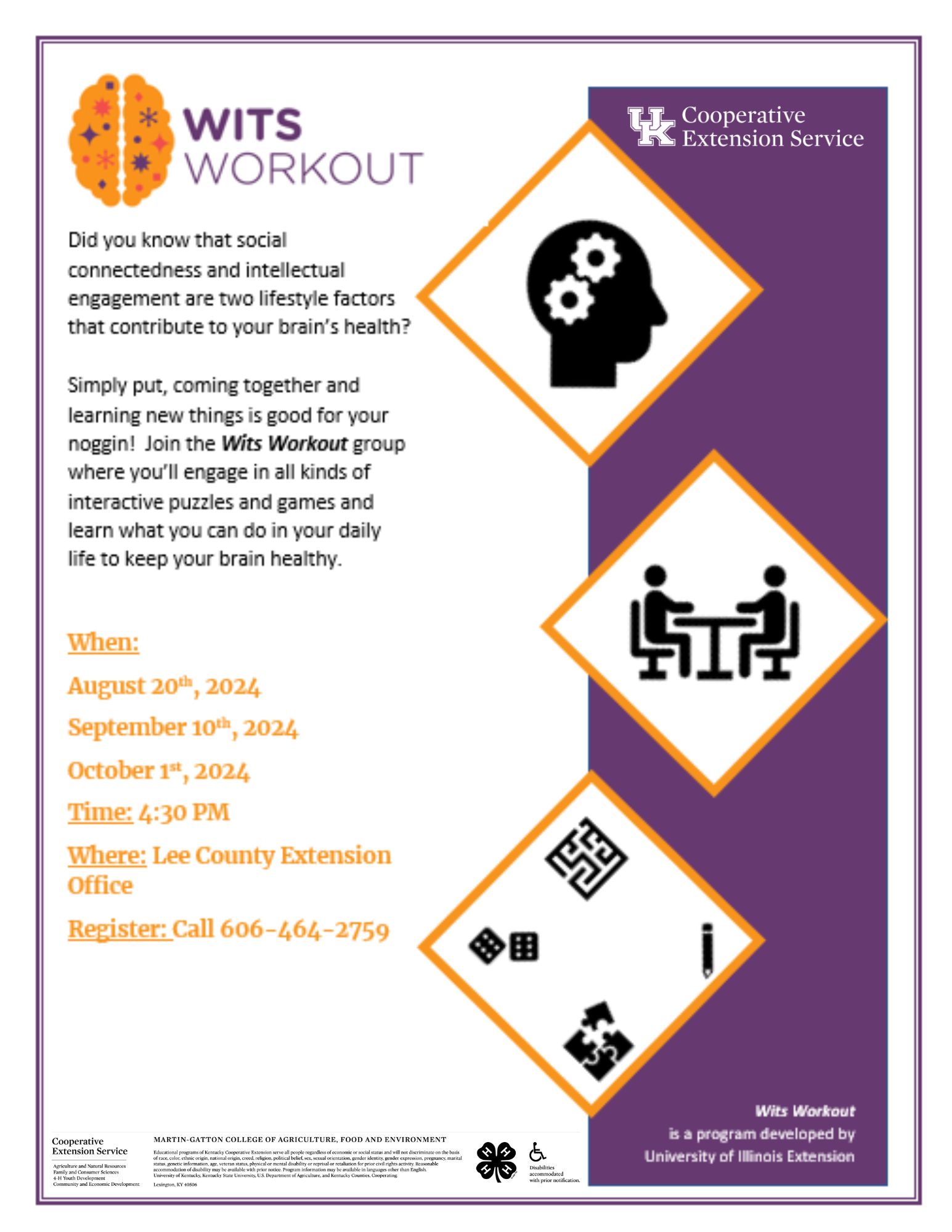 Join the Wits Workout group where you'll engage in all kinds of interactive puzzles and games and learn what you can do in your daily life to keep your brain healthy.